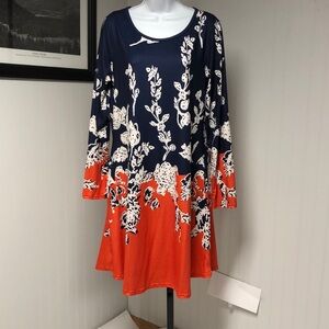 Women’s Sherosa Navy Floral Women's Long Sleeve Dress Size M